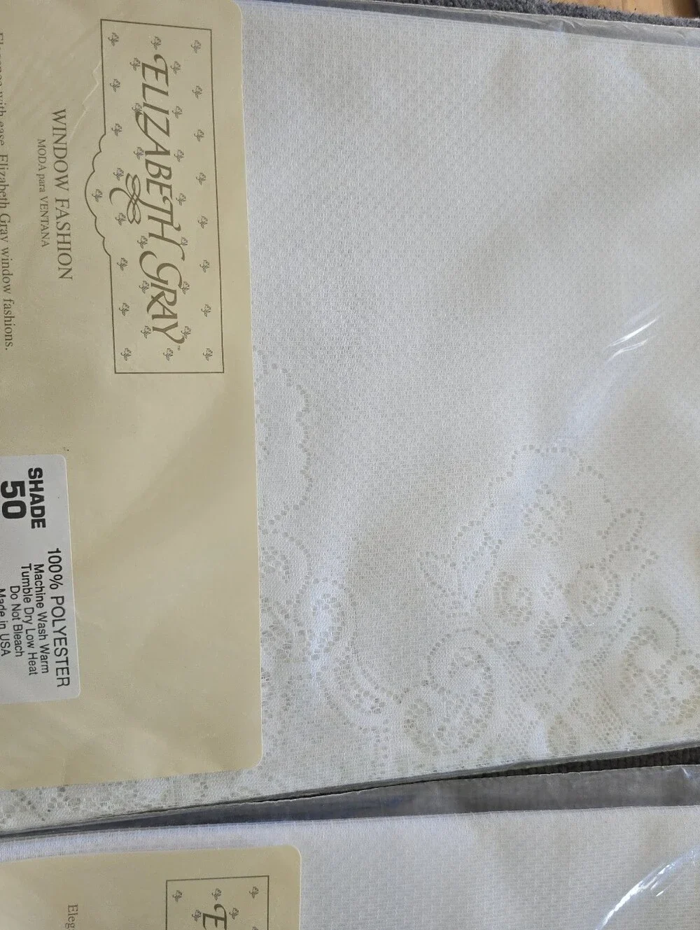 Lot of 2 NOS Vintage Elizabeth Gray Eva Tier Curtain White Lace 56x24”